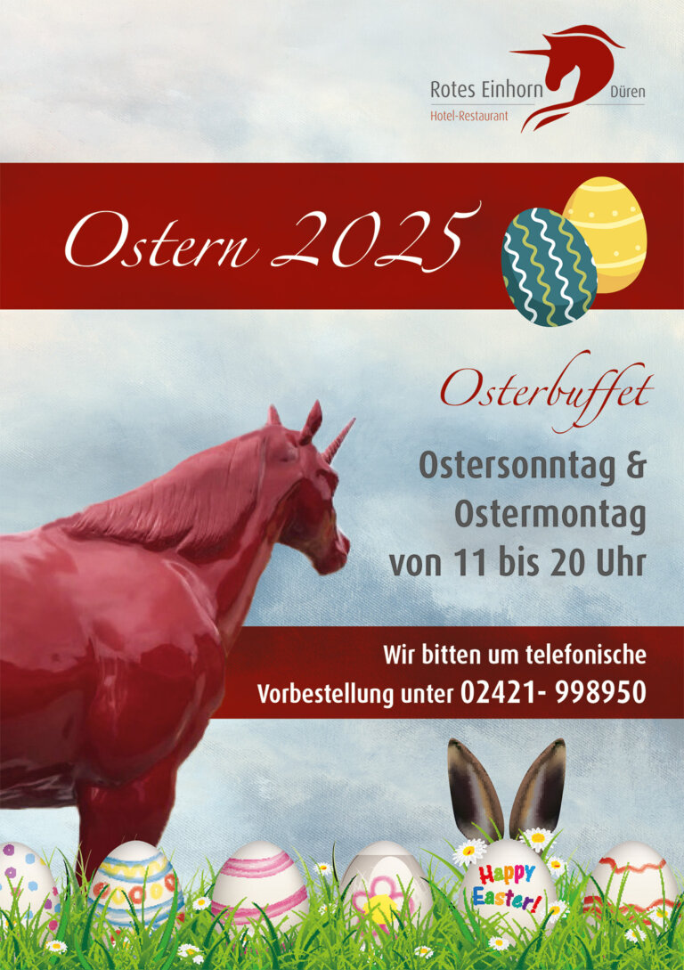 Rotes Einhorn Osterbuffet 2025 Flyer